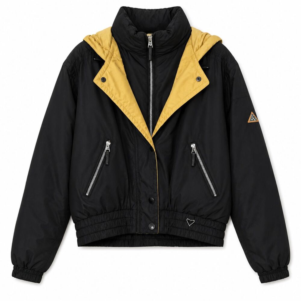 Obermeyer Vintage 80’s 90’s Women’s Hooded Bomber Jacket Black/Yellow Size 12